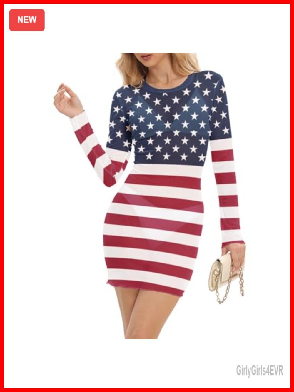 Sheer Mesh Swimsuit Cover Up Dress Long Sleeve Patriotic Beach Party
